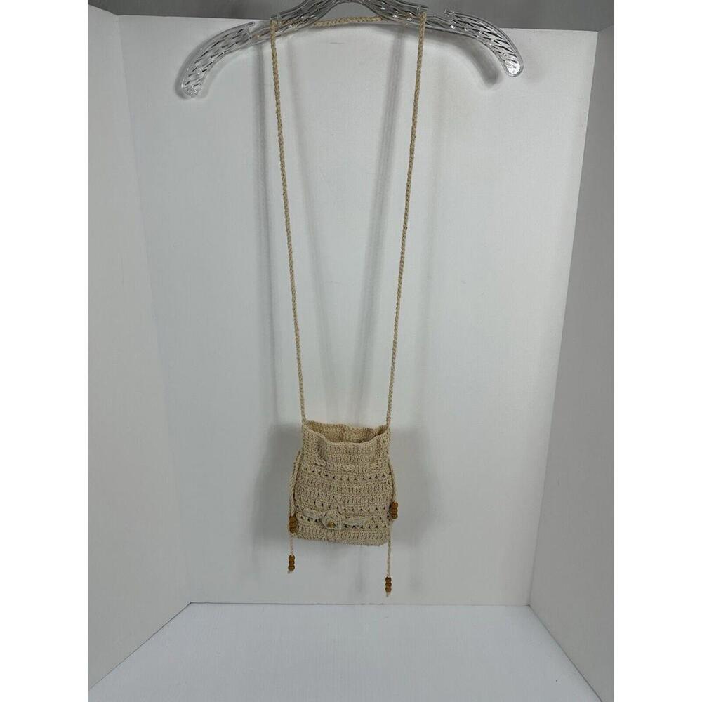 VTG Crocheted Macrame Boho Crossbody Bag Purse Braided Strap Lined Fringe NWT